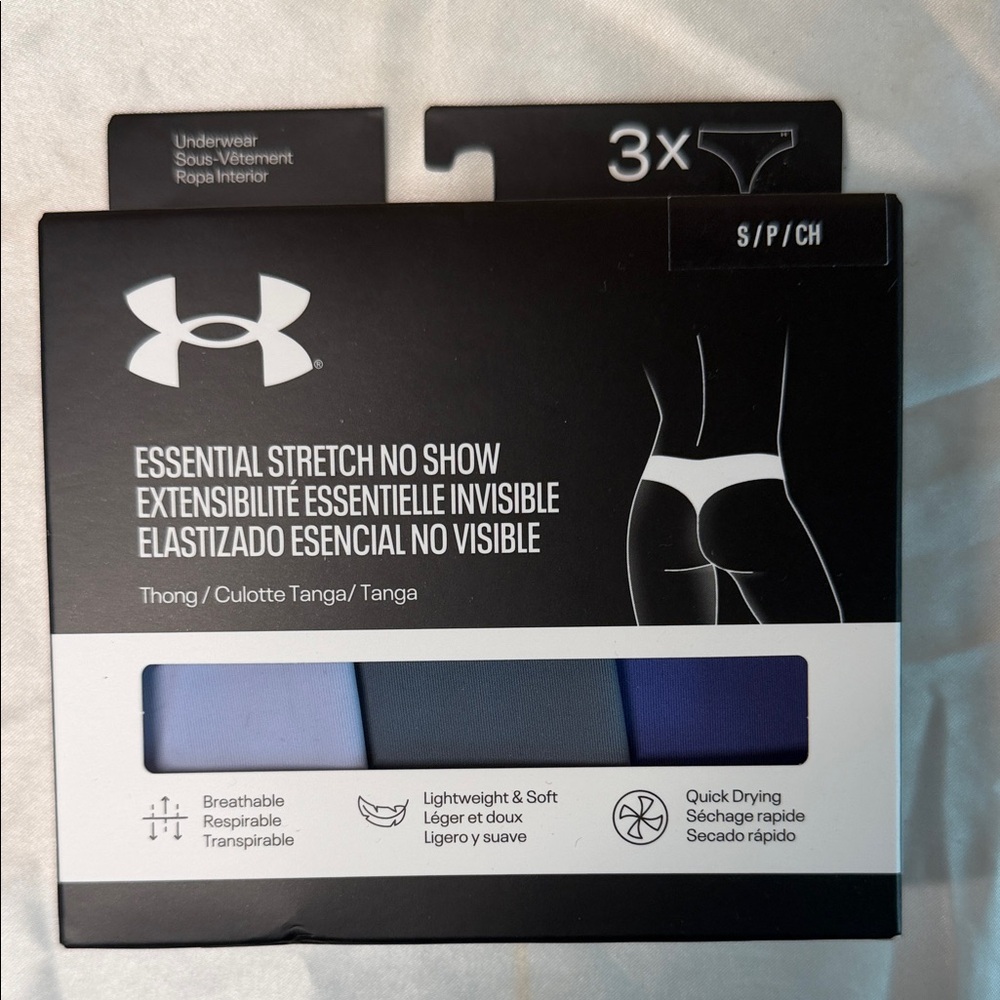 Under Armour women’s Essential Stretch No-Show Thong 3-Pack - Blue Mix